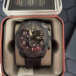 Fossil Bronson Chronograph Black Eco Leather Watch FS5713 *NEW* RD Blk Blk